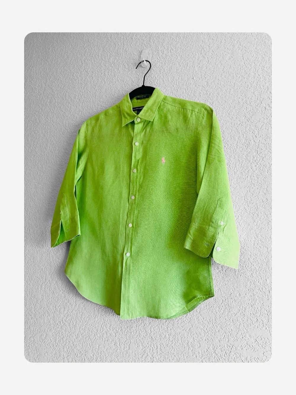 ★Ralph Lauren Sport Slim Fit Seasonal Staple 100% Linen 3/4 Blouse Lime Green 4★ - Picture 11 of 11